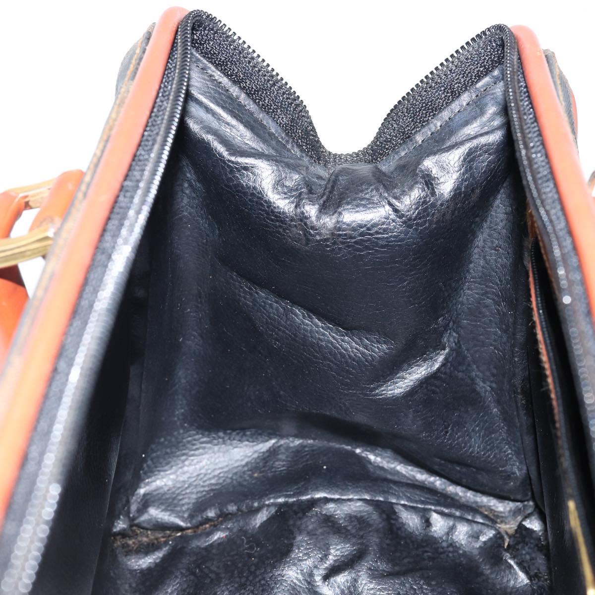 FENDI Pecan Canvas Hand Bag PVC Black Brown Auth 144247