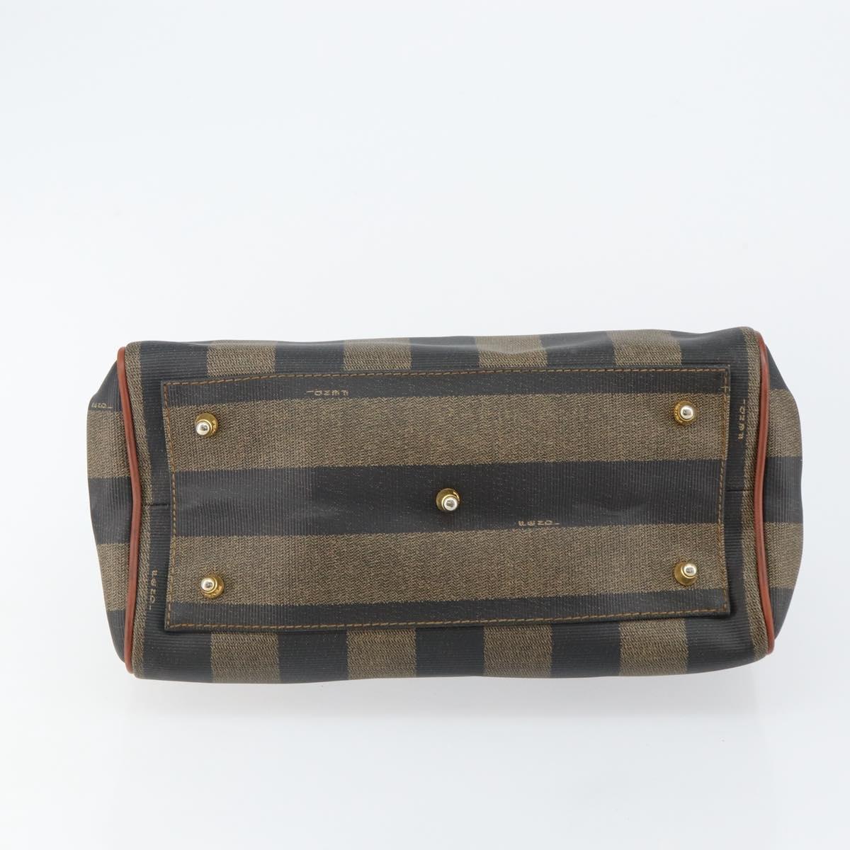 FENDI Pecan Canvas Hand Bag PVC Black Brown Auth 144247