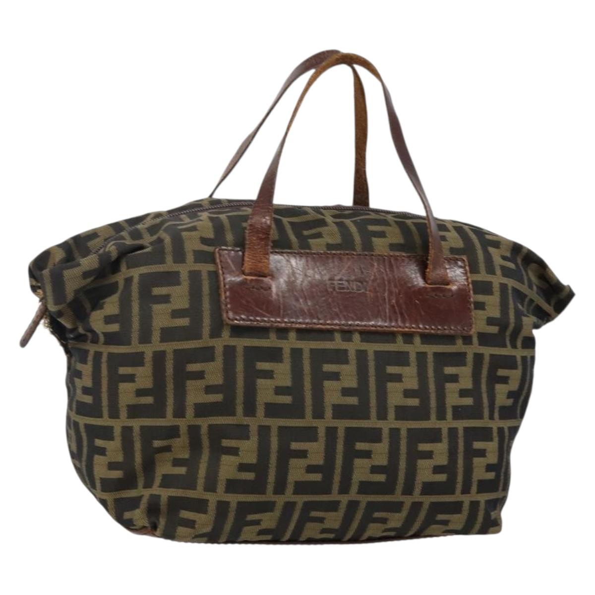 FENDI Zucca Canvas Hand Bag Black Brown Auth 144248