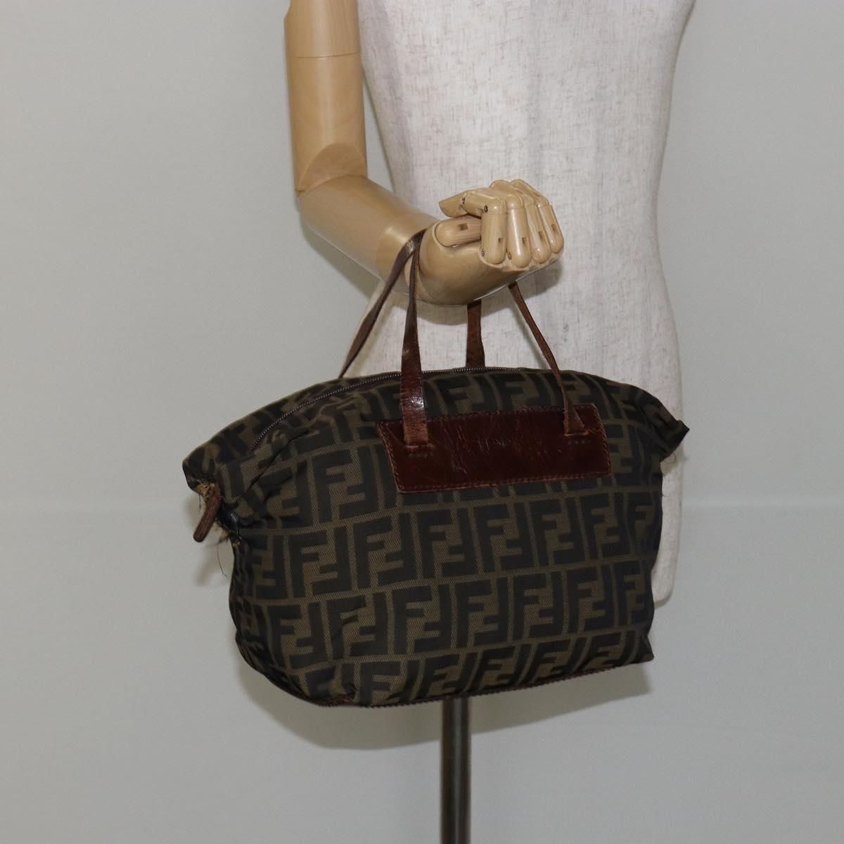 FENDI Zucca Canvas Hand Bag Black Brown Auth 144248
