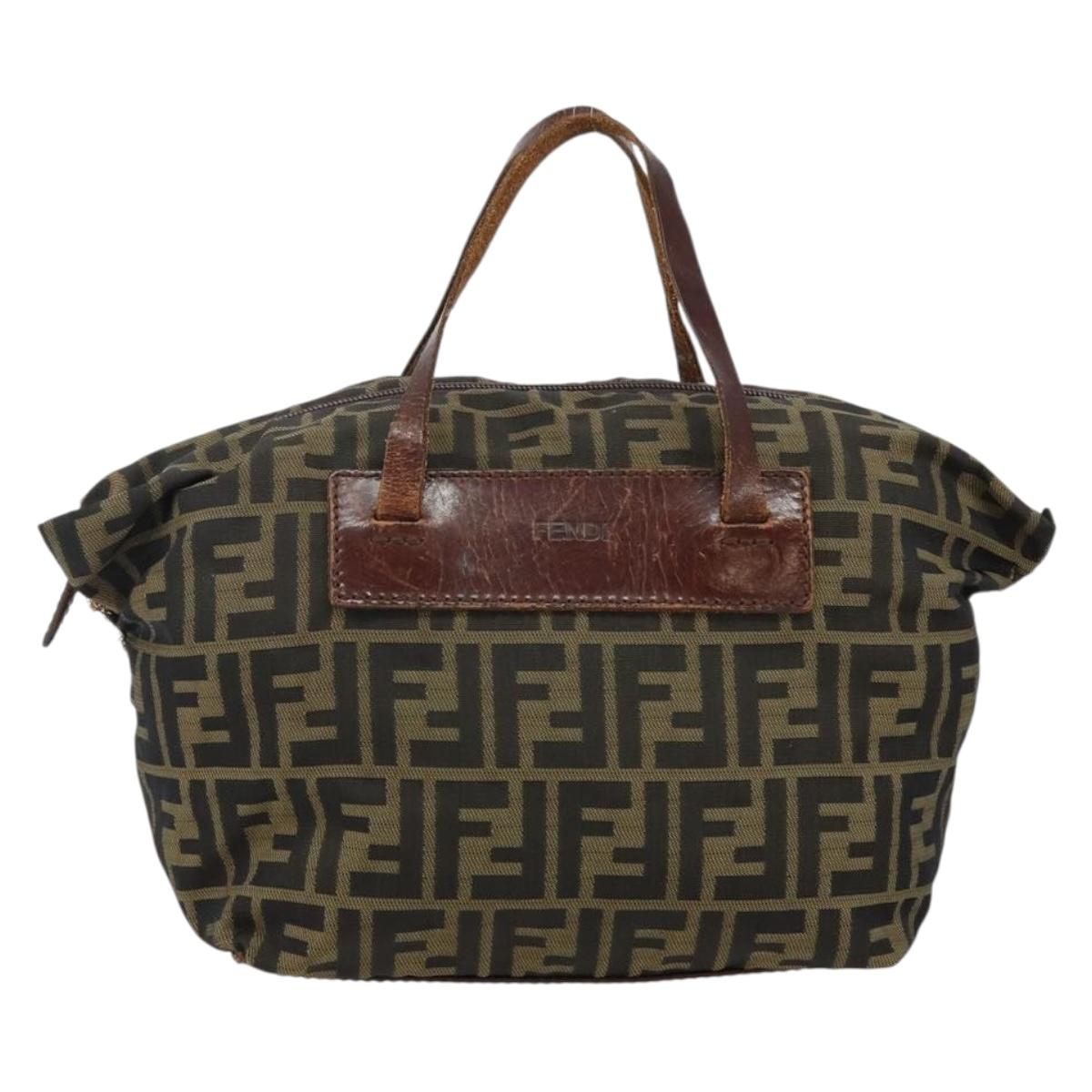 FENDI Zucca Canvas Hand Bag Black Brown Auth 144248