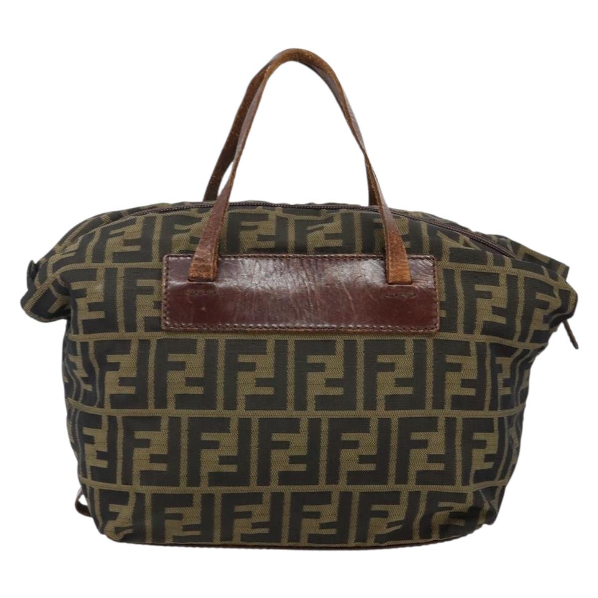FENDI Zucca Canvas Hand Bag Black Brown Auth 144248