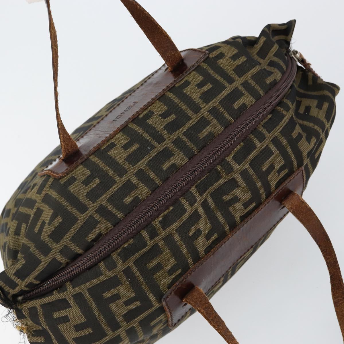 FENDI Zucca Canvas Hand Bag Black Brown Auth 144248