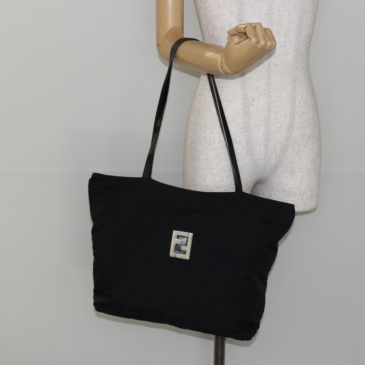 FENDI Zucca Canvas Tote Bag Black Silver Auth 144249
