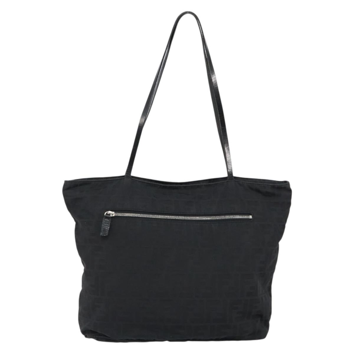 FENDI Zucca Canvas Tote Bag Black Silver Auth 144249