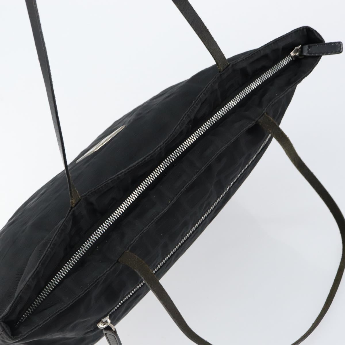 FENDI Zucca Canvas Tote Bag Black Silver Auth 144249