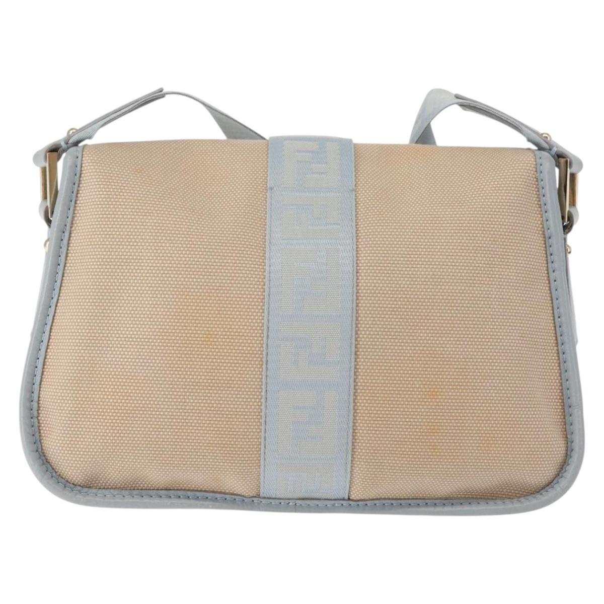 FENDI Zucca Canvas Shoulder Bag Beige Gold Auth 144250