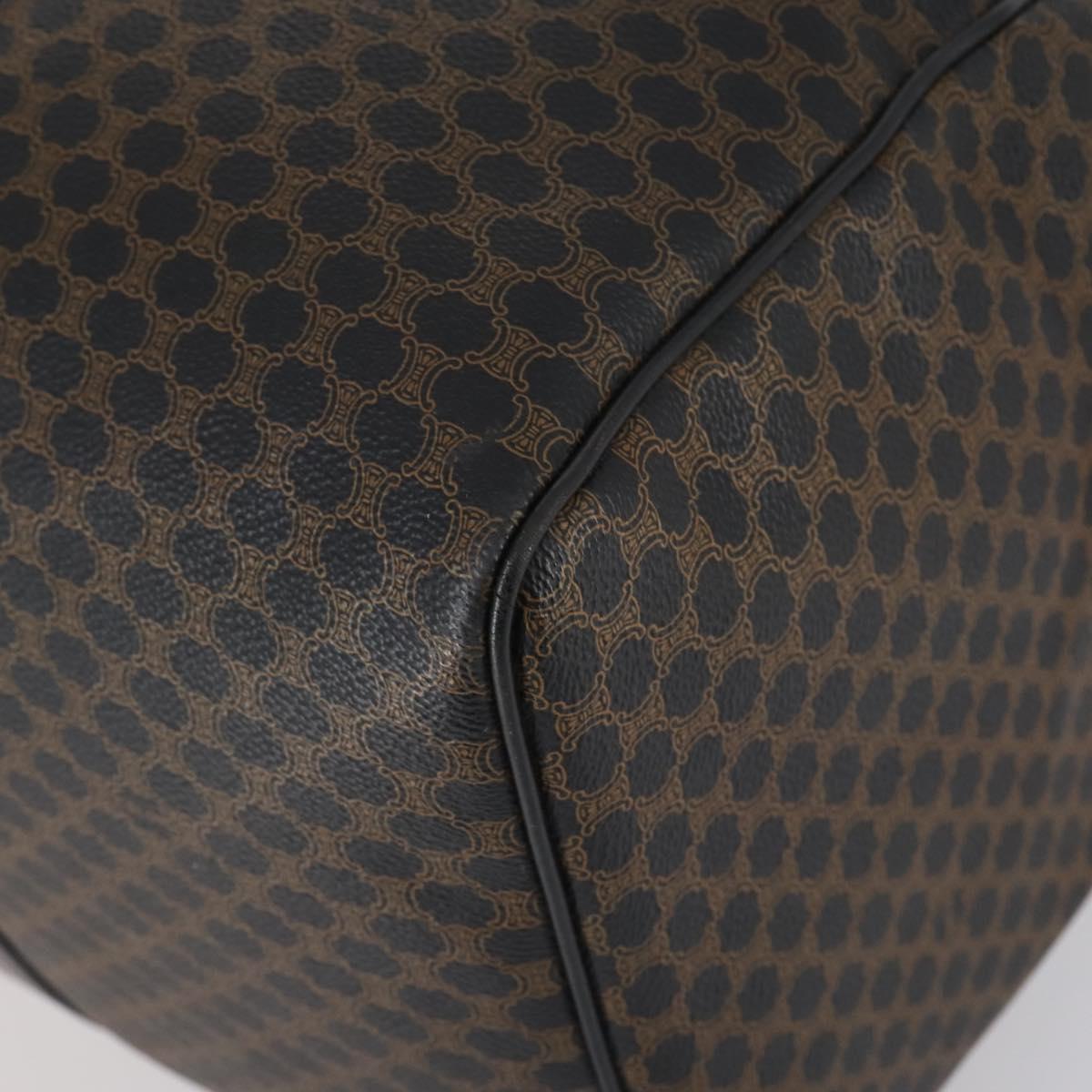 CELINE Macadam Canvas Boston Bag PVC Leather Black Gold Auth 144252