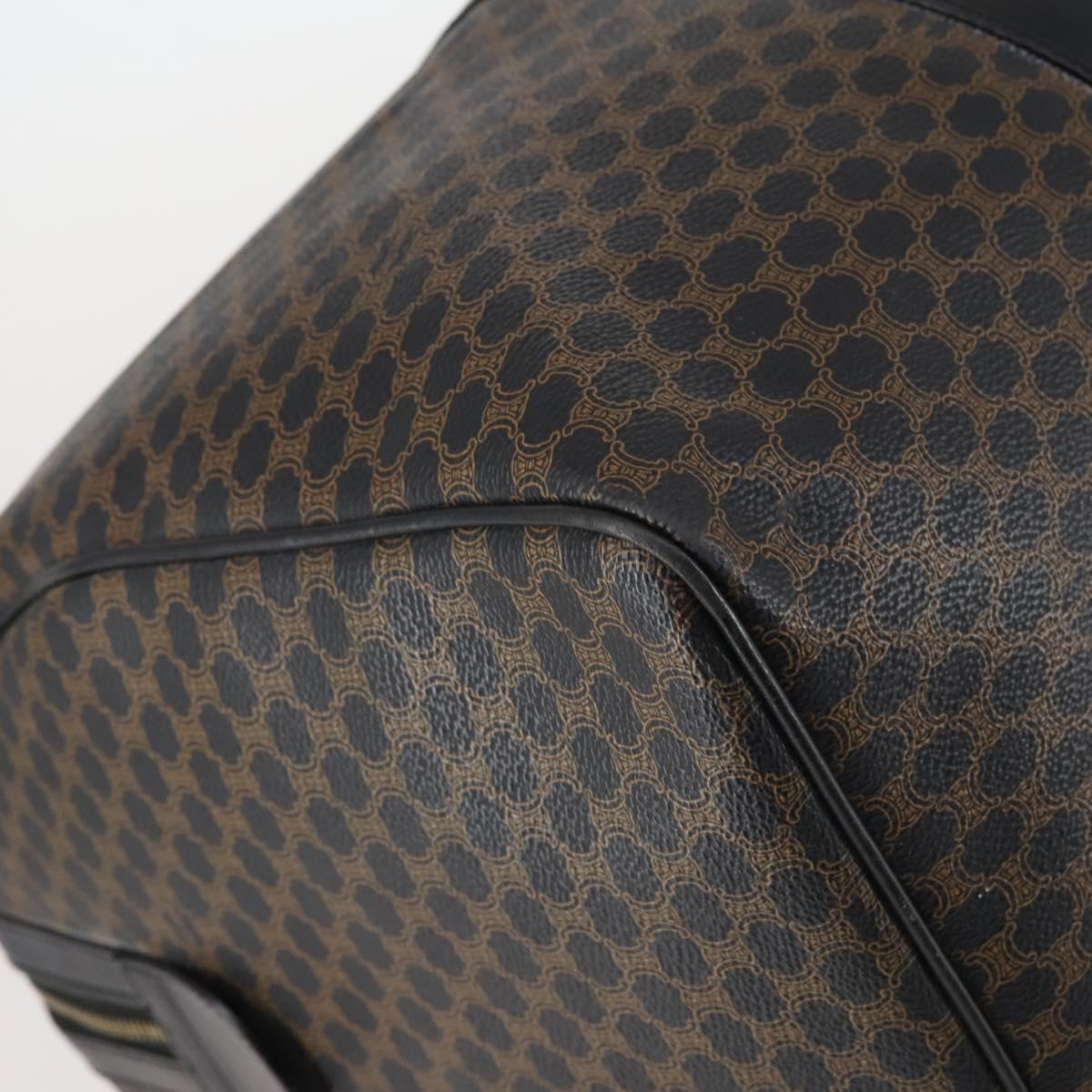 CELINE Macadam Canvas Boston Bag PVC Leather Black Gold Auth 144252