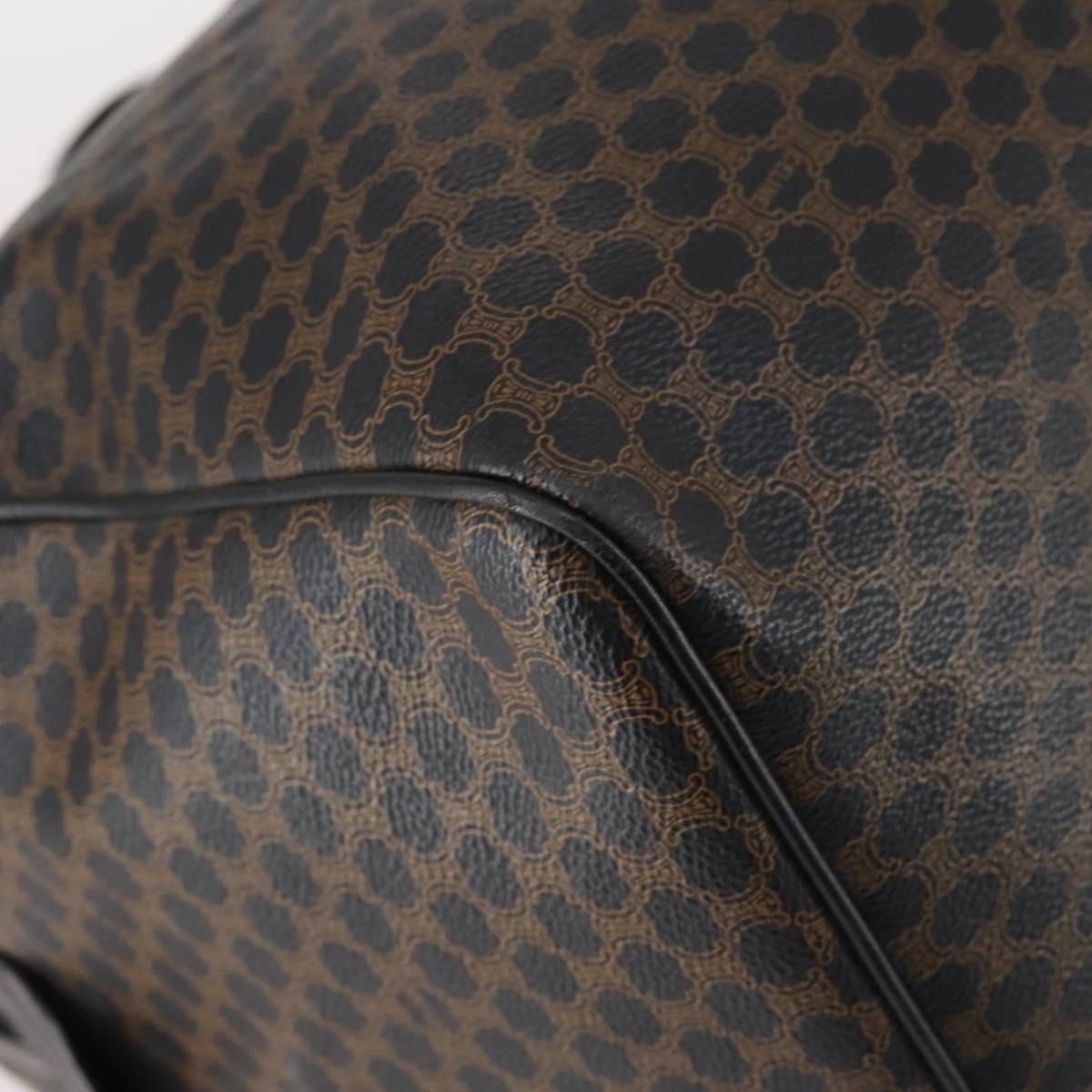 CELINE Macadam Canvas Boston Bag PVC Leather Black Gold Auth 144252