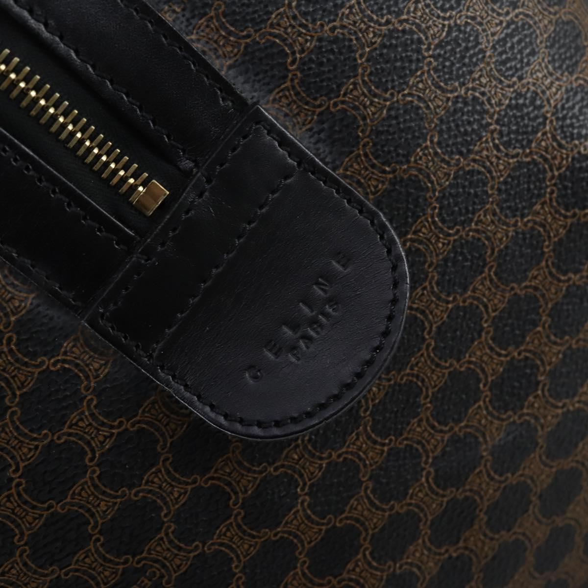 CELINE Macadam Canvas Boston Bag PVC Leather Black Gold Auth 144252