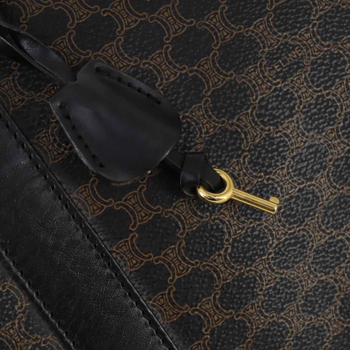 CELINE Macadam Canvas Boston Bag PVC Leather Black Gold Auth 144252