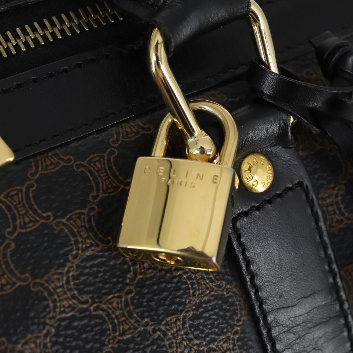 CELINE Macadam Canvas Boston Bag PVC Leather Black Gold Auth 144252