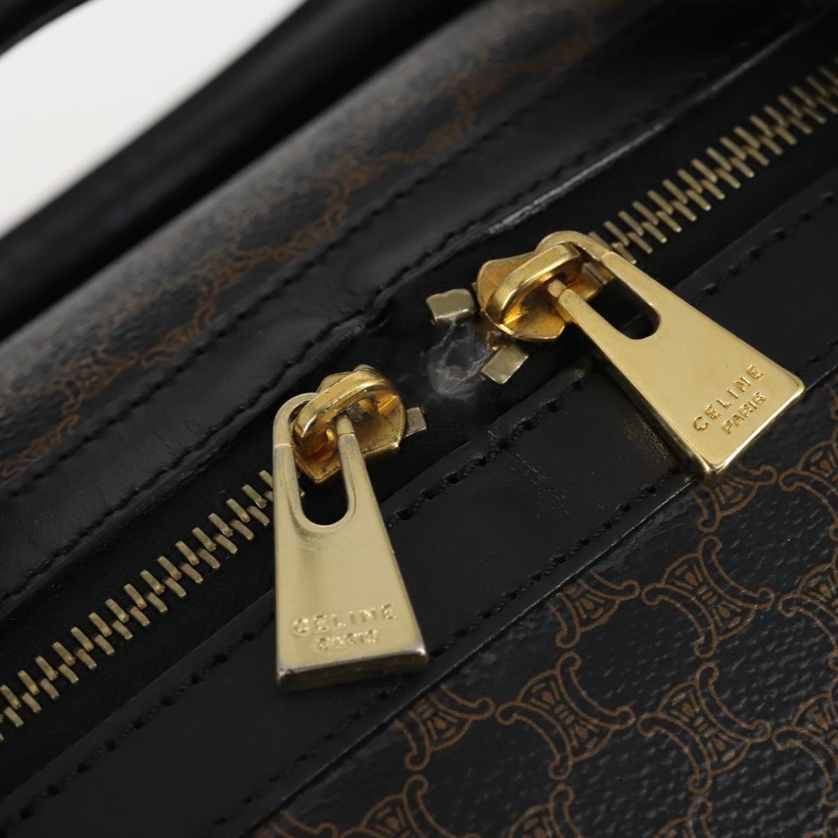 CELINE Macadam Canvas Boston Bag PVC Leather Black Gold Auth 144252