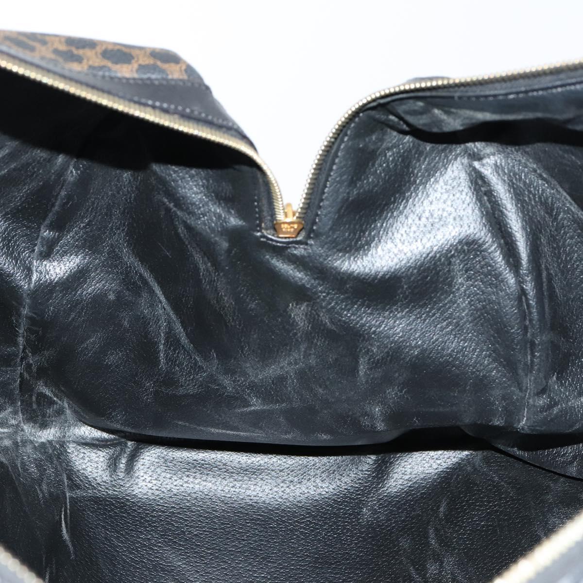 CELINE Macadam Canvas Boston Bag PVC Leather Black Gold Auth 144252