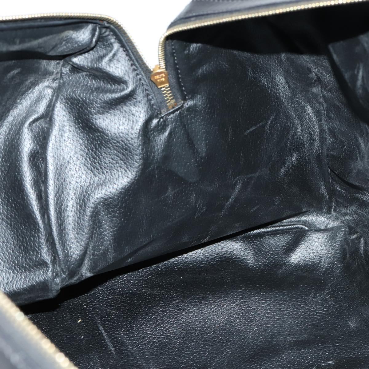 CELINE Macadam Canvas Boston Bag PVC Leather Black Gold Auth 144252