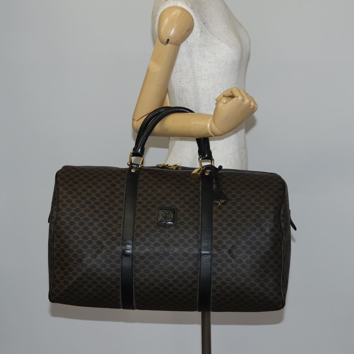 CELINE Macadam Canvas Boston Bag PVC Leather Black Gold Auth 144252