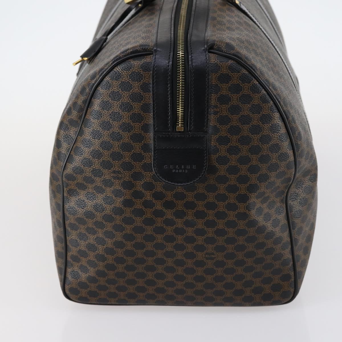 CELINE Macadam Canvas Boston Bag PVC Leather Black Gold Auth 144252