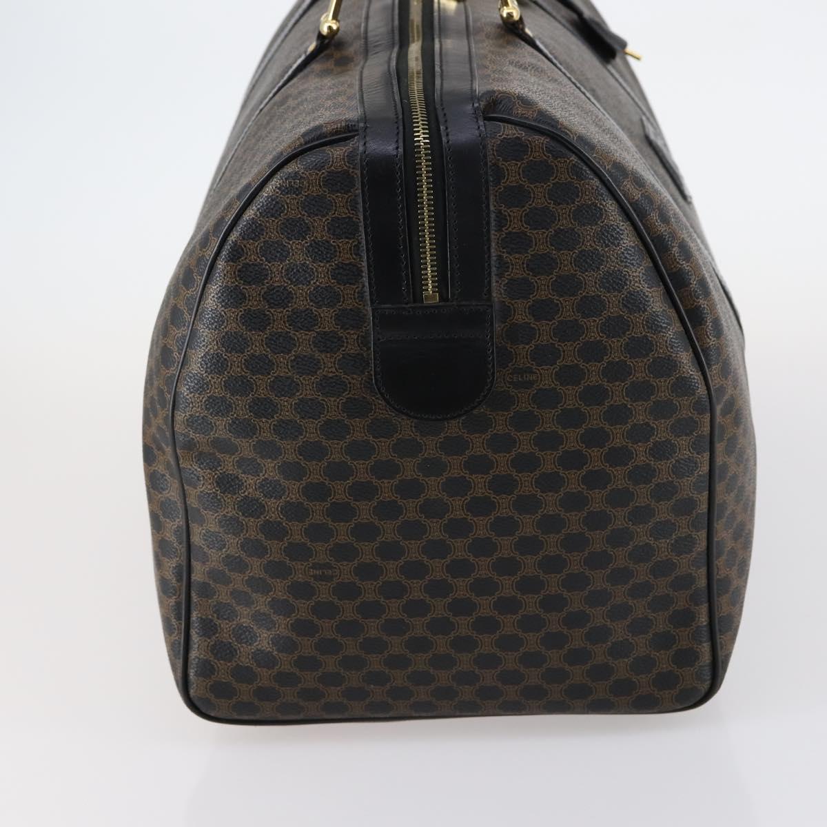 CELINE Macadam Canvas Boston Bag PVC Leather Black Gold Auth 144252