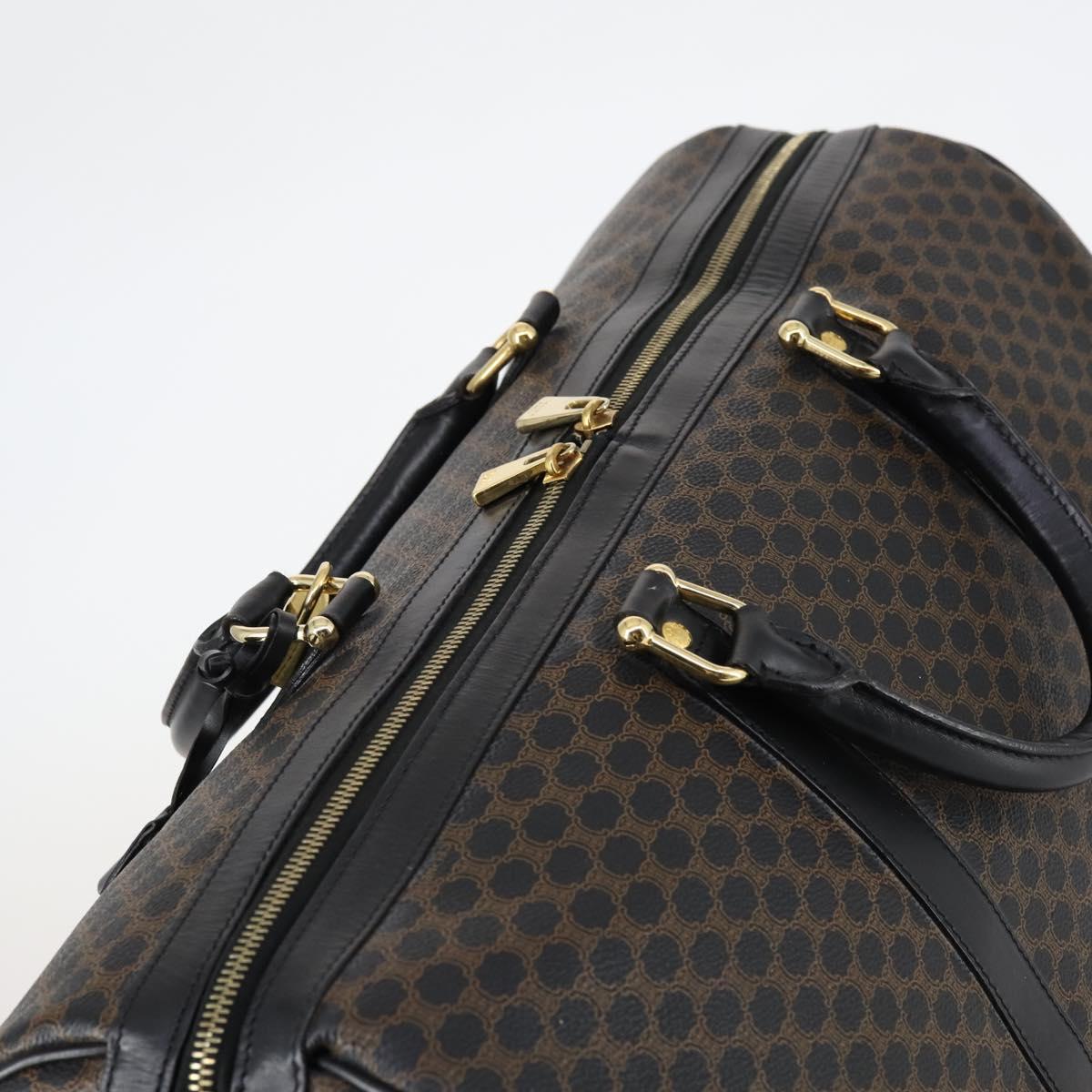 CELINE Macadam Canvas Boston Bag PVC Leather Black Gold Auth 144252