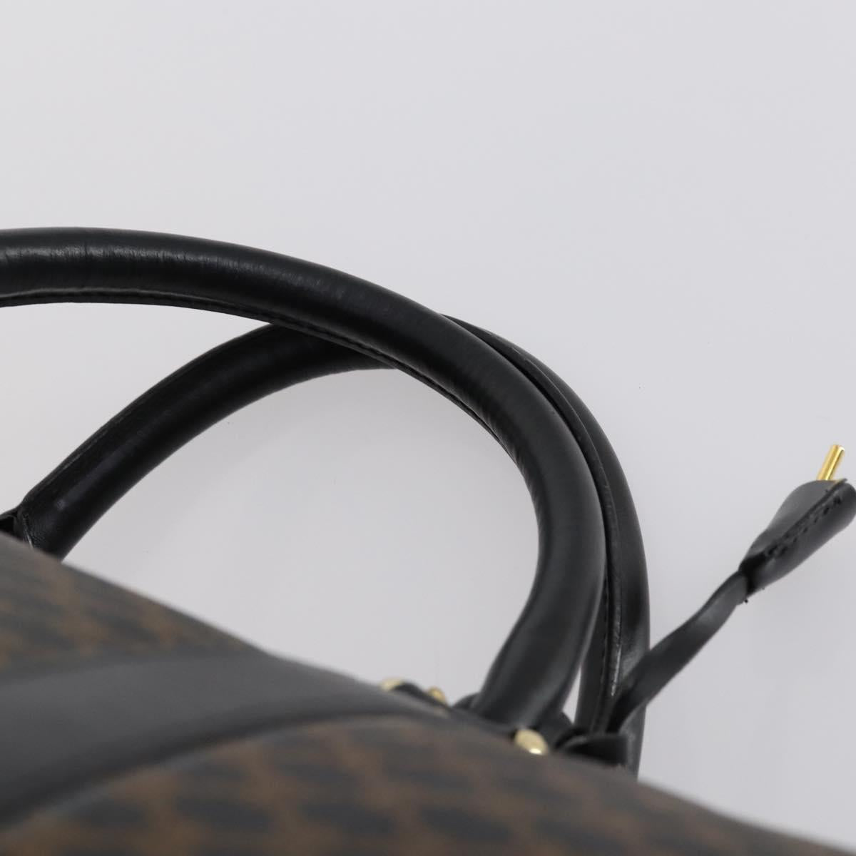 CELINE Macadam Canvas Boston Bag PVC Leather Black Gold Auth 144252