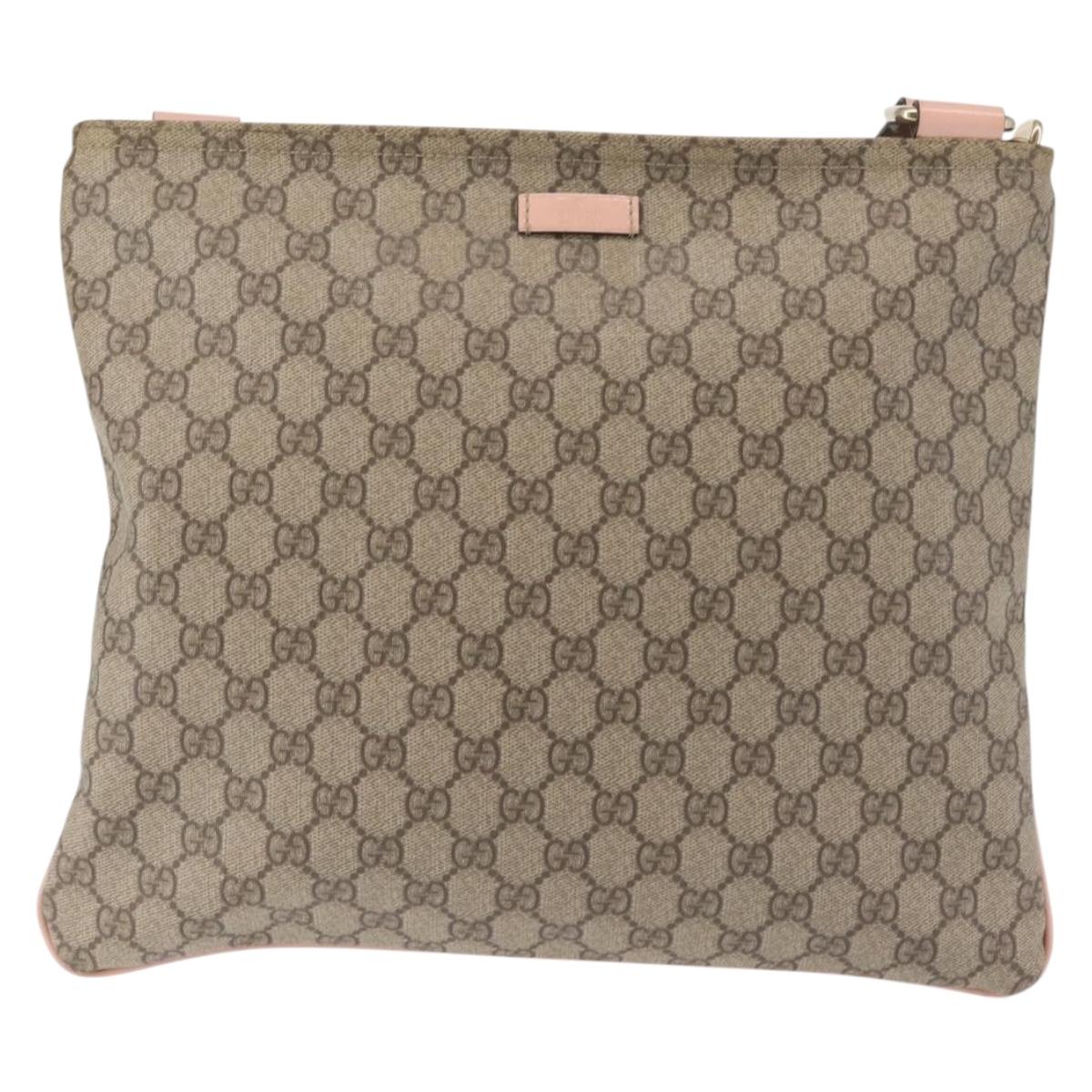 GUCCI GG Supreme Shoulder Bag PVC Beige Gold 201446 Auth 144254