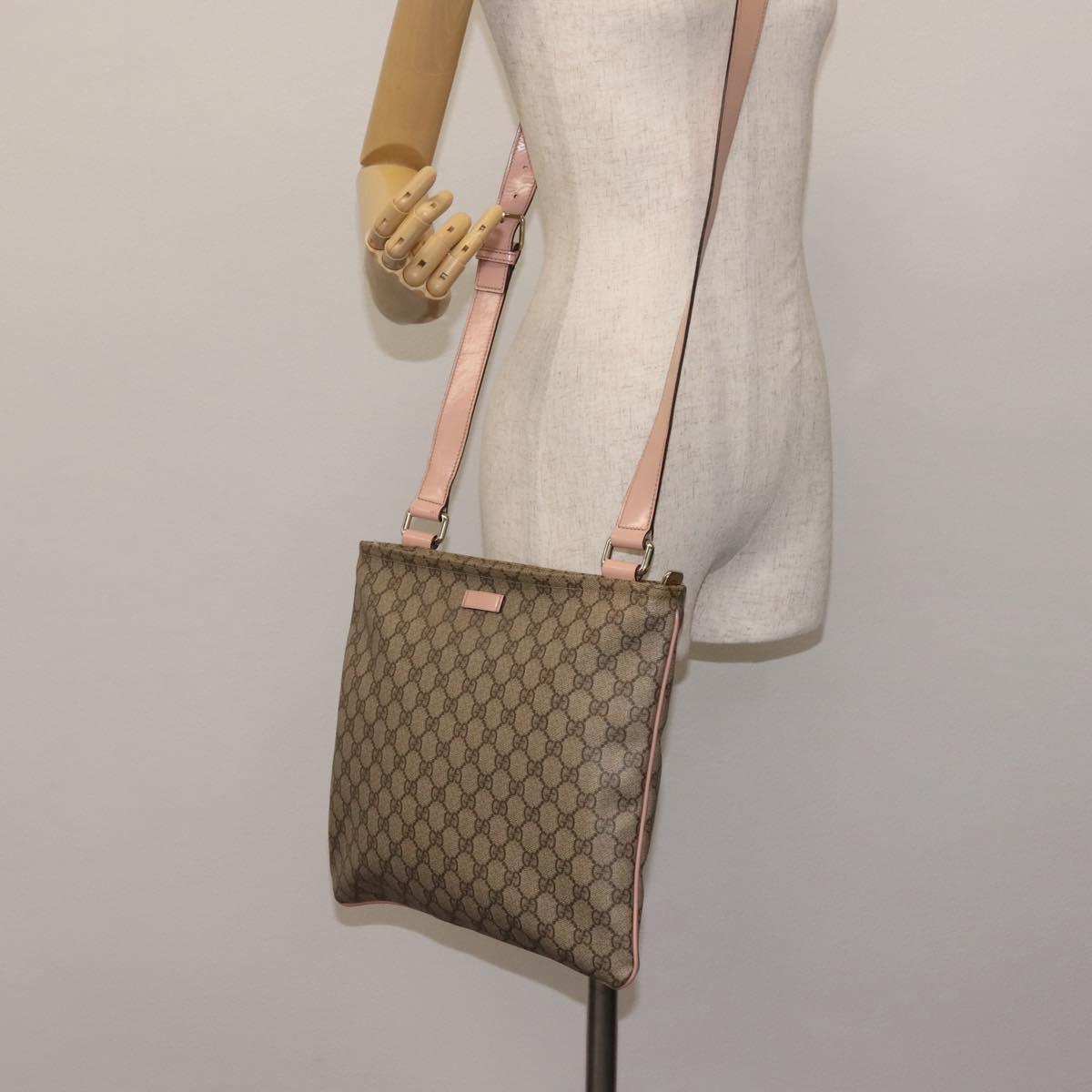 GUCCI GG Supreme Shoulder Bag PVC Beige Gold 201446 Auth 144254