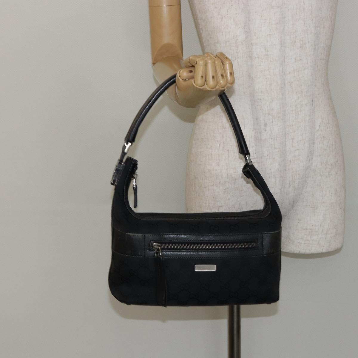 GUCCI GG Canvas Shoulder Bag Black Silver 001 4302 Auth 144270