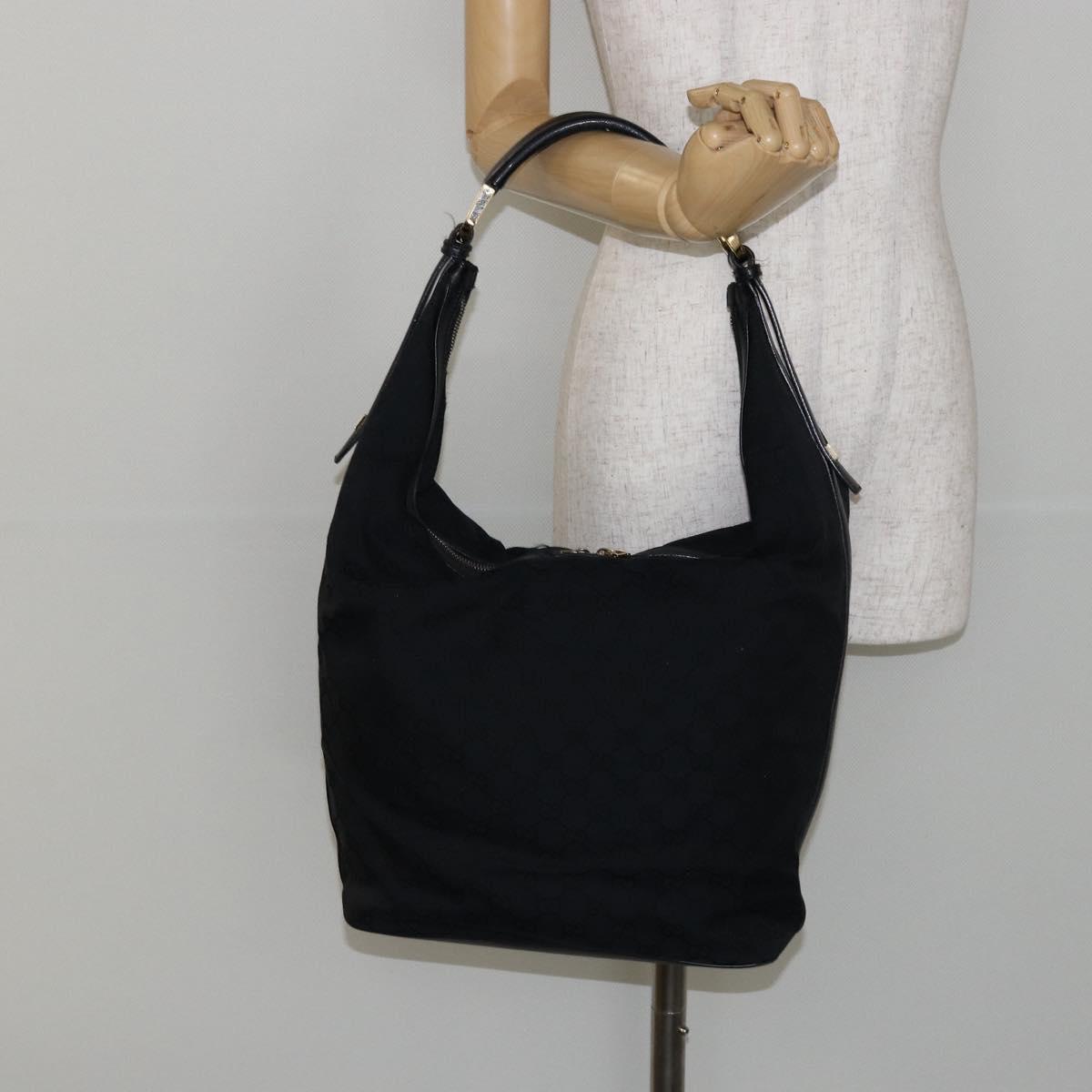 GUCCI GG Canvas Shoulder Bag Black Gold 001 42870 Auth 144271