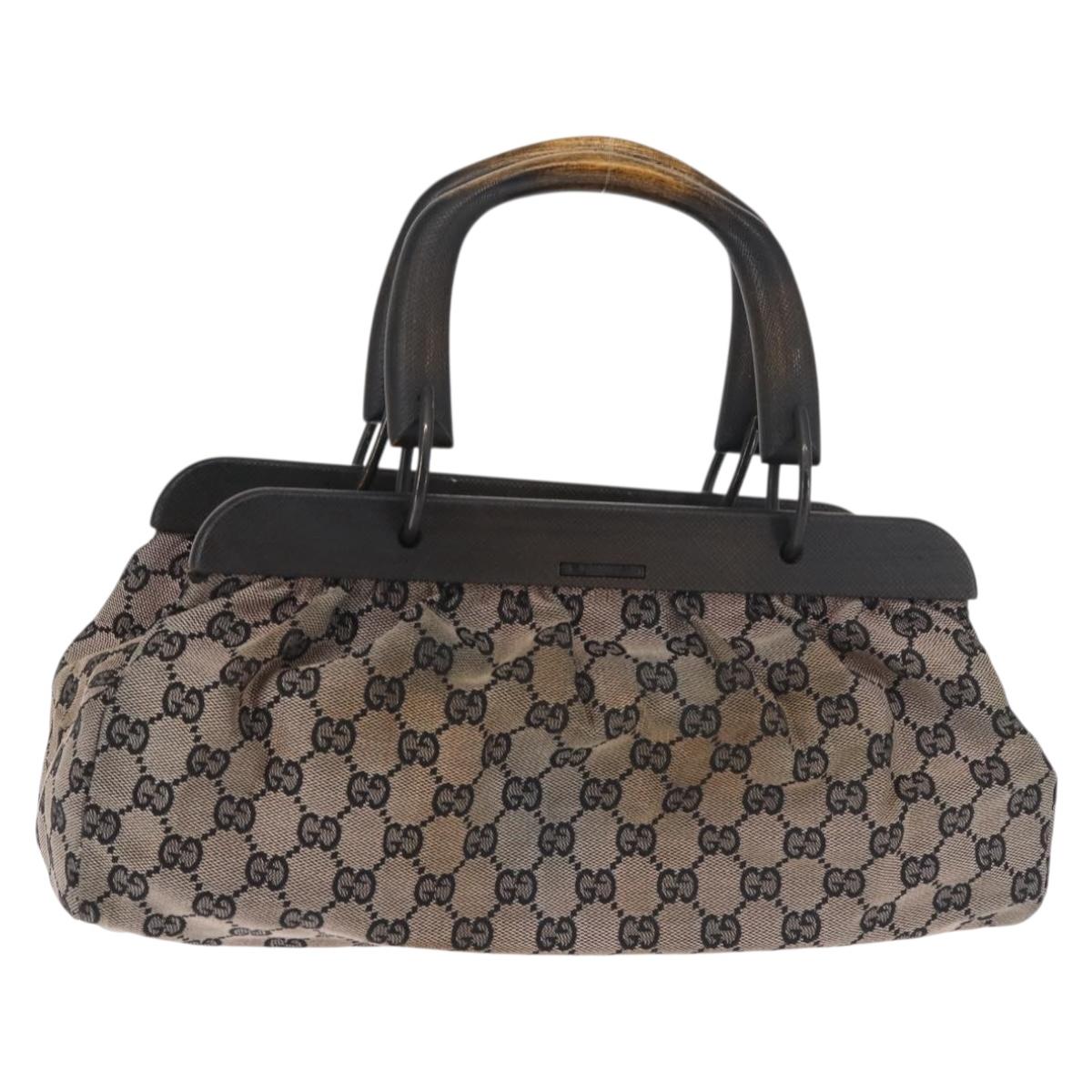 GUCCI GG Canvas Wood Handle Hand Bag Gray 112683 Auth 144272