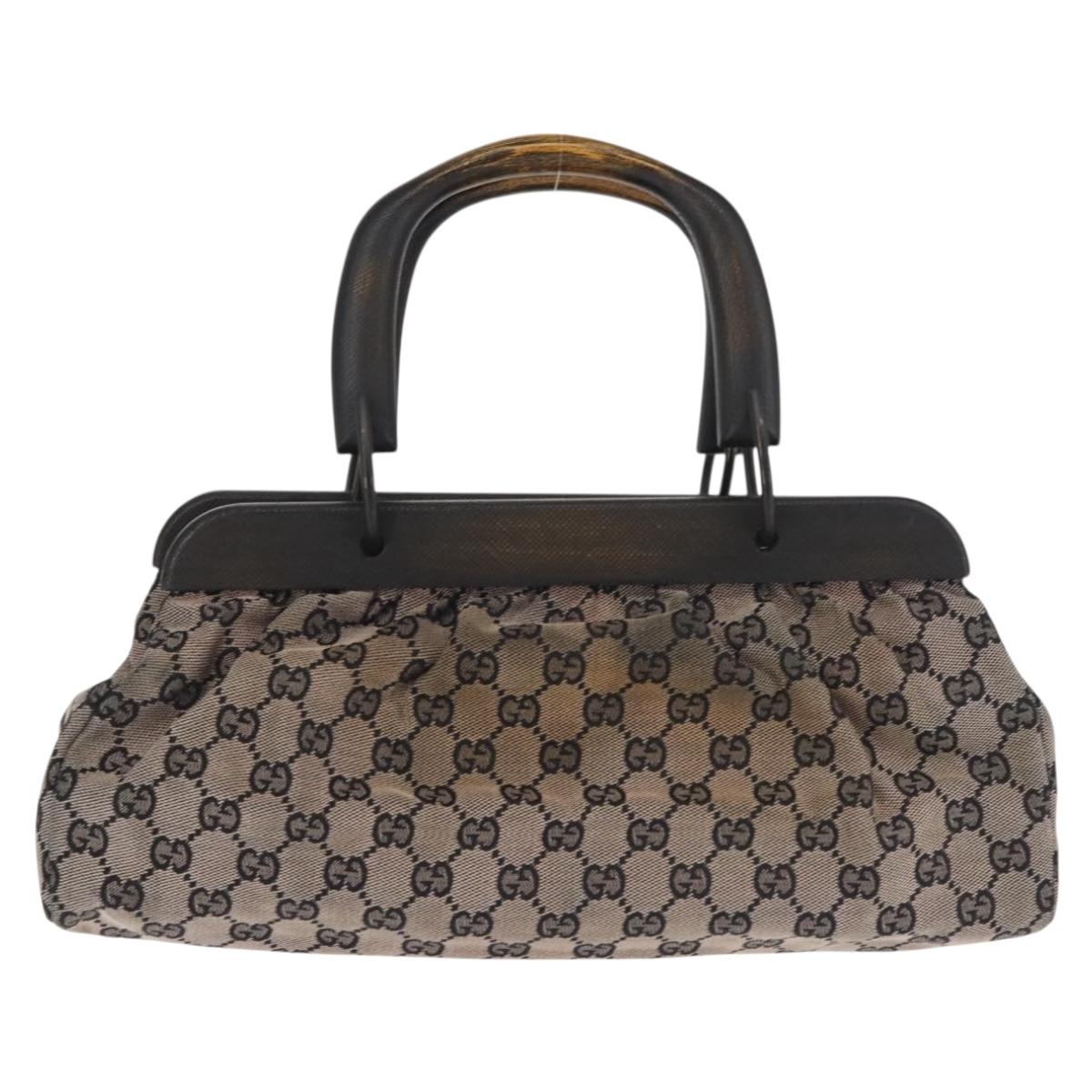 GUCCI GG Canvas Wood Handle Hand Bag Gray 112683 Auth 144272