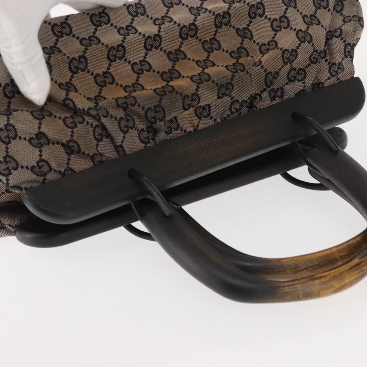 GUCCI GG Canvas Wood Handle Hand Bag Gray 112683 Auth 144272