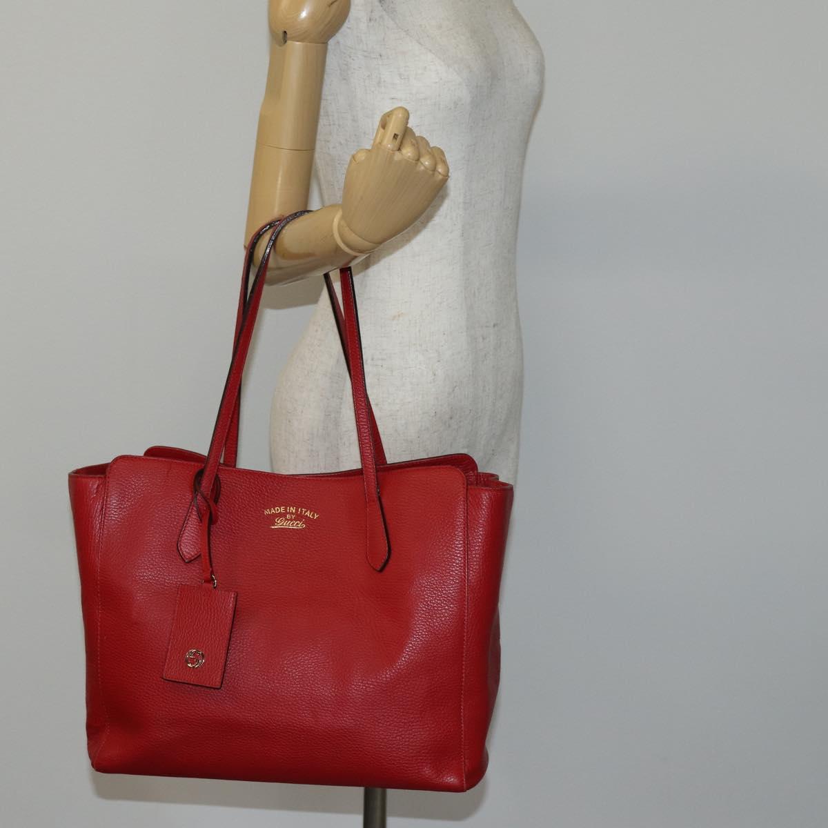 GUCCI Swing Tote Bag Leather Red Gold 354397 Auth 144275