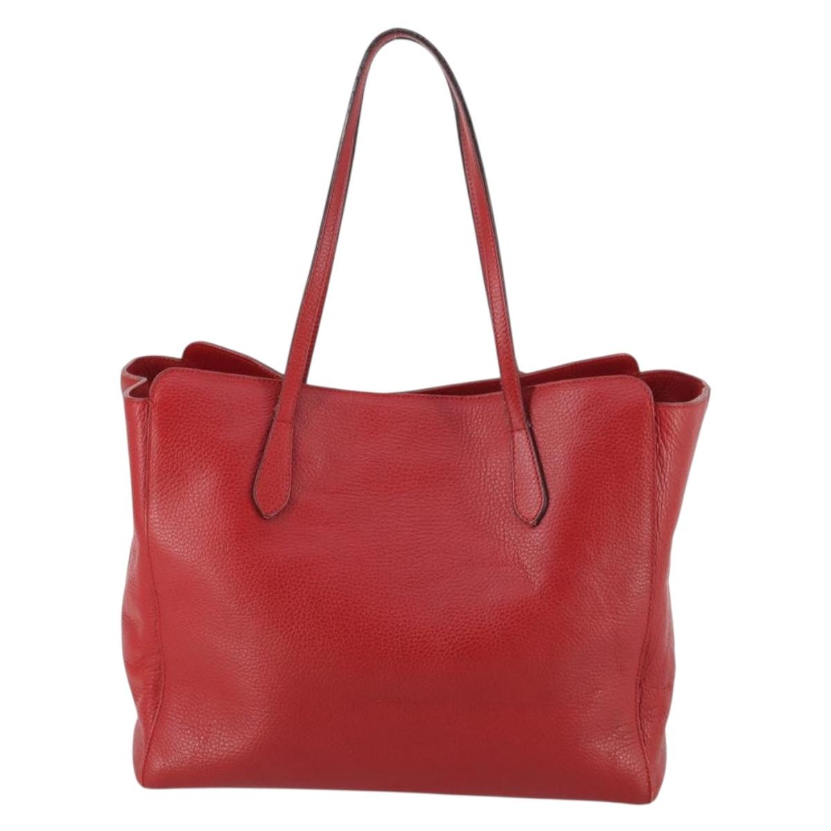 GUCCI Swing Tote Bag Leather Red Gold 354397 Auth 144275
