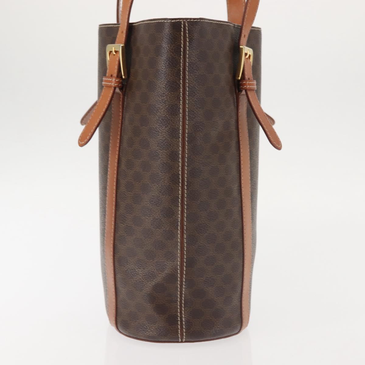 CELINE Macadam Canvas Tote Bag PVC Leather Brown Gold Auth 144276