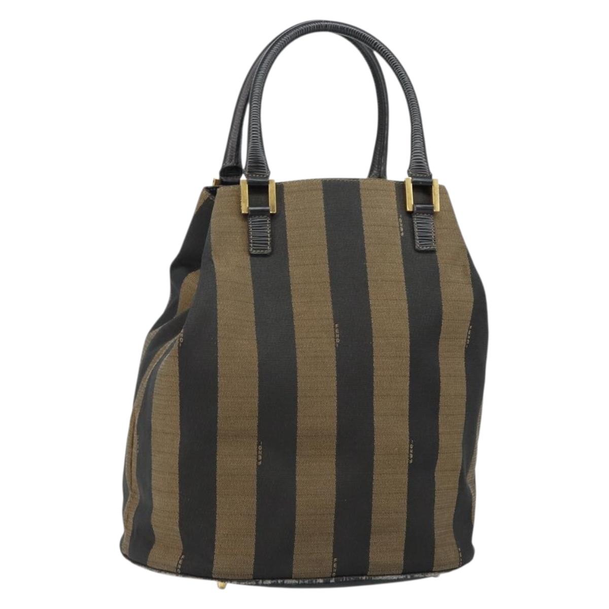 FENDI Pecan Canvas Hand Bag Black Brown Auth 144279