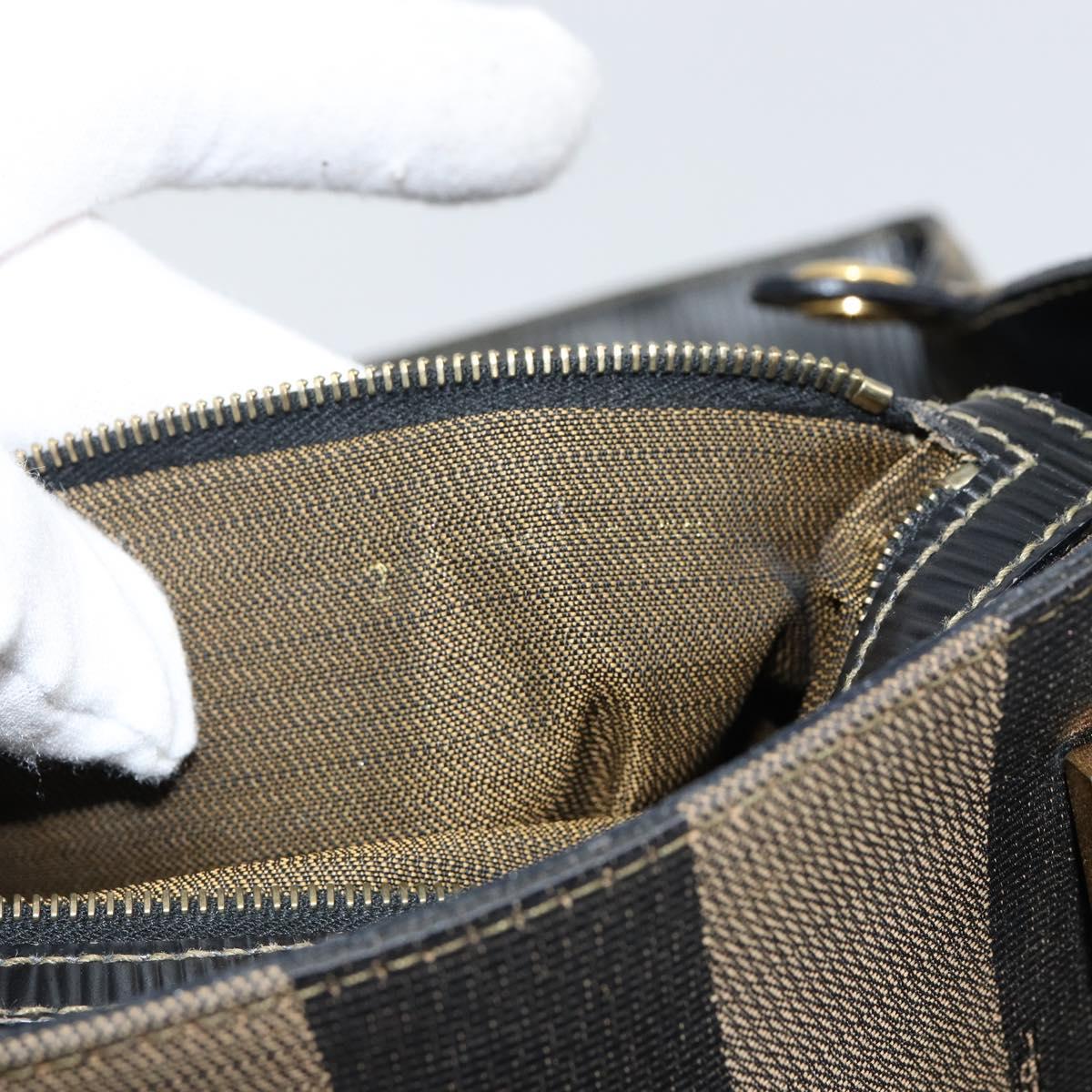 FENDI Pecan Canvas Hand Bag Black Brown Auth 144279