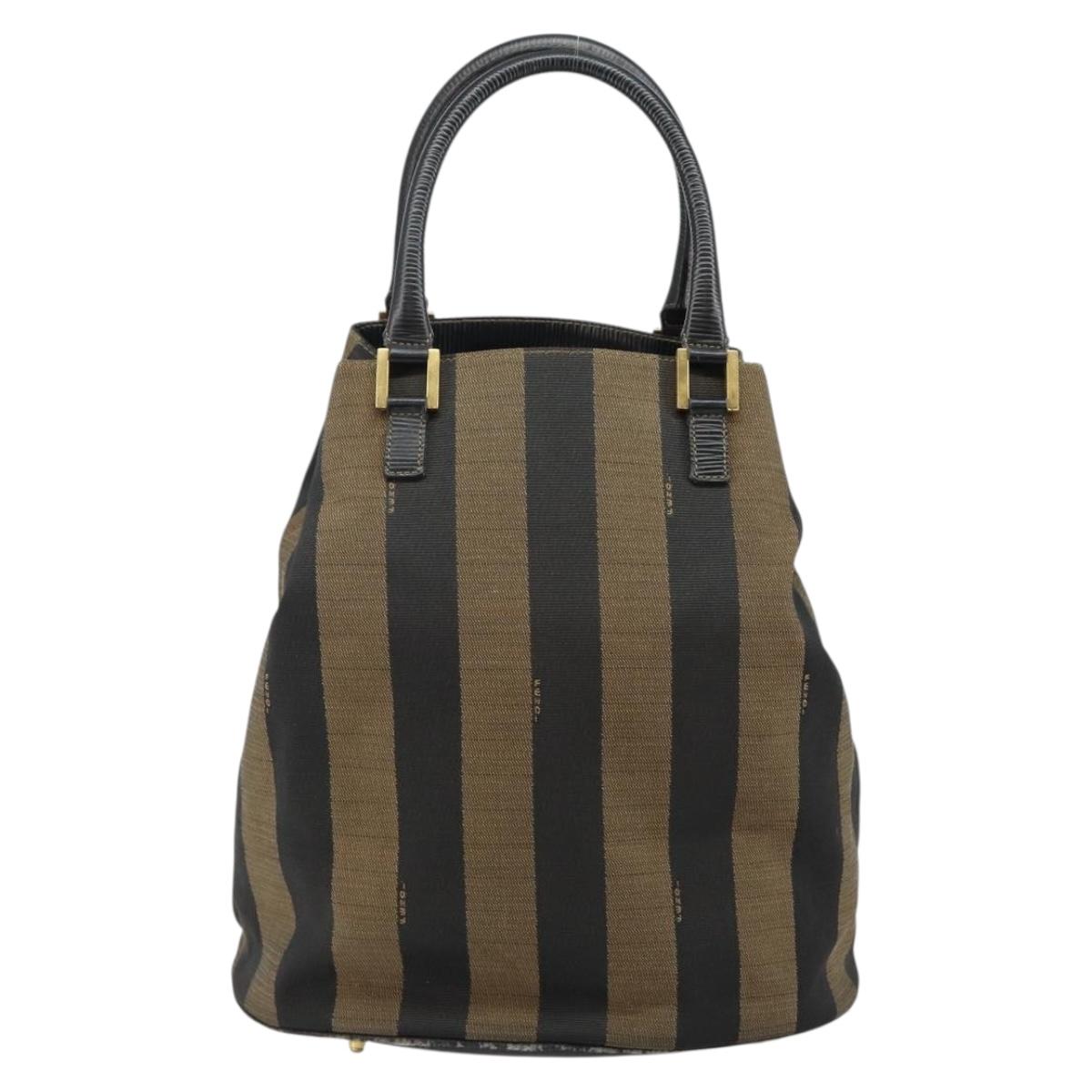 FENDI Pecan Canvas Hand Bag Black Brown Auth 144279