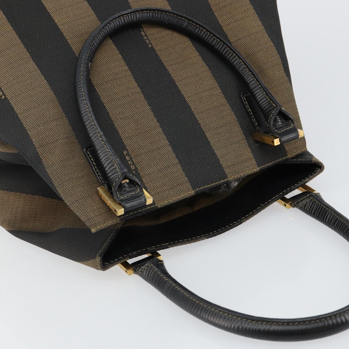 FENDI Pecan Canvas Hand Bag Black Brown Auth 144279