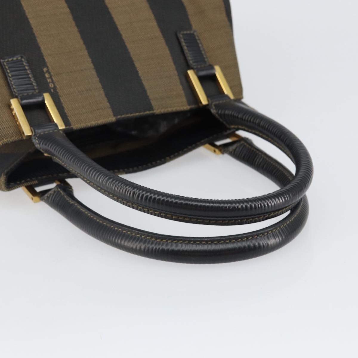 FENDI Pecan Canvas Hand Bag Black Brown Auth 144279