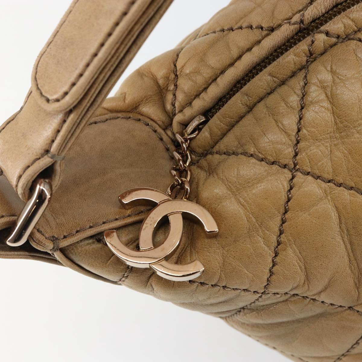 CHANEL Wild Stitch Shoulder Bag Leather Brown Gold CC Auth 144304