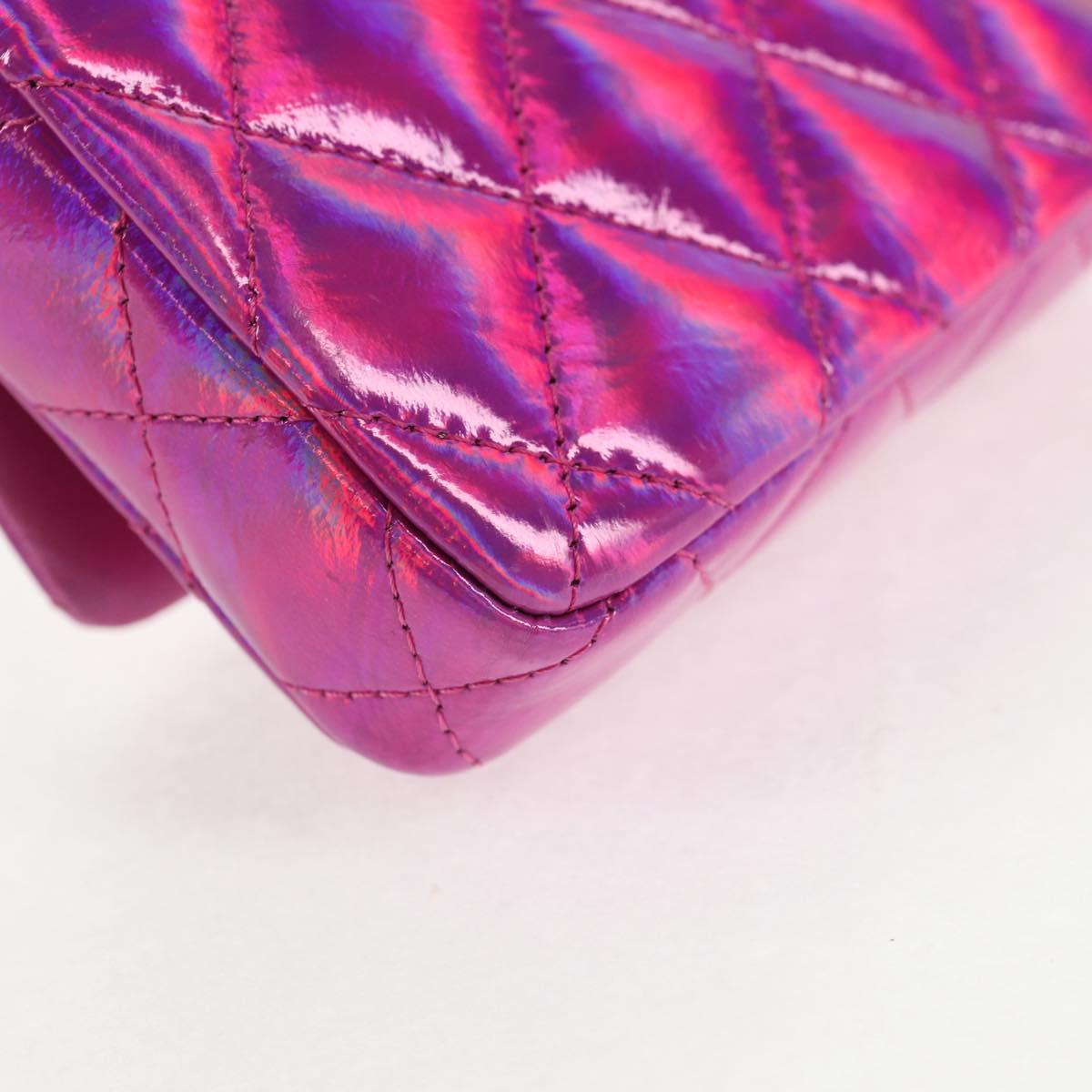 CHANEL Matelasse Hand Pouch Patent leather Pink Silver CC Auth 144306SM