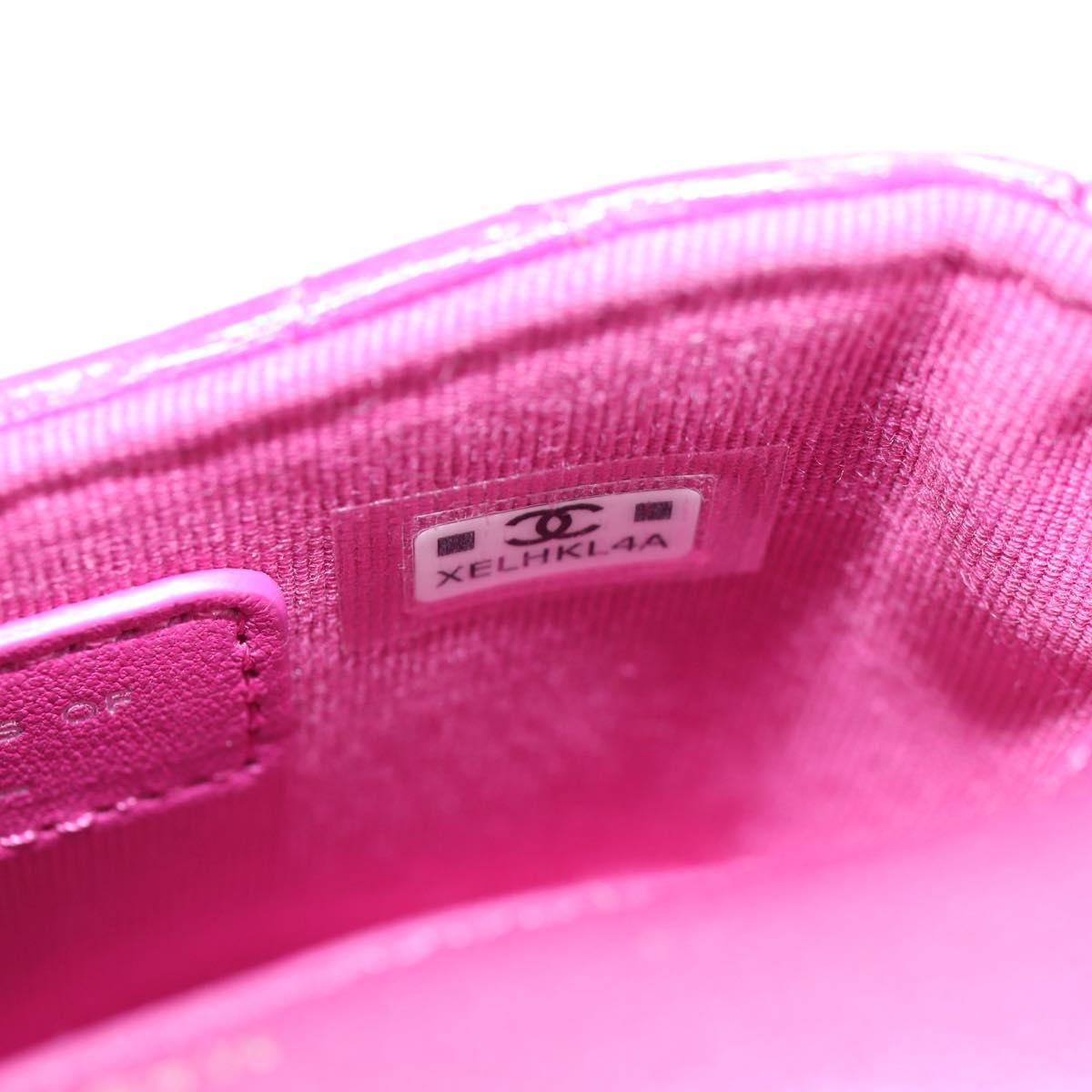 CHANEL Matelasse Hand Pouch Patent leather Pink Silver CC Auth 144306SM