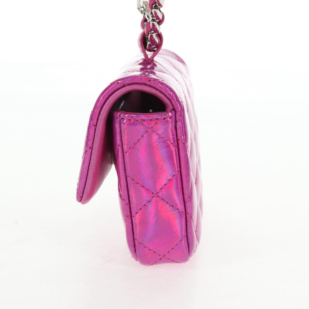 CHANEL Matelasse Hand Pouch Patent leather Pink Silver CC Auth 144306SM