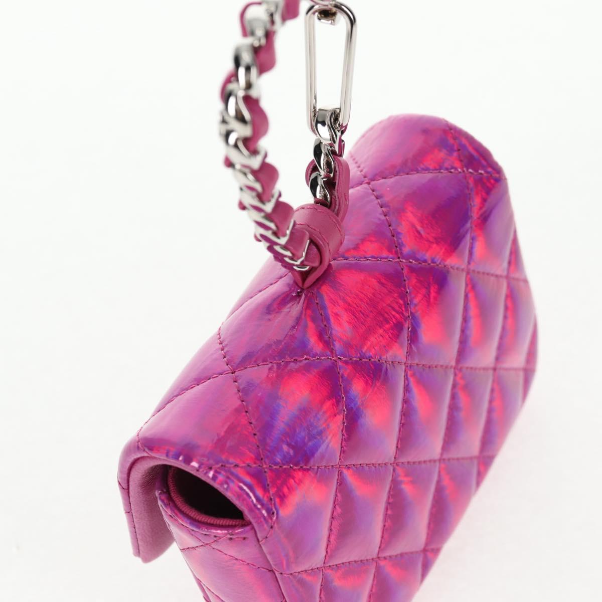 CHANEL Matelasse Hand Pouch Patent leather Pink Silver CC Auth 144306A