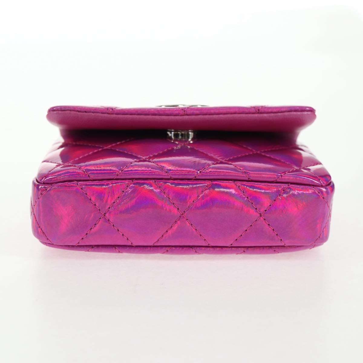 CHANEL Matelasse Hand Pouch Patent leather Pink Silver CC Auth 144306SM