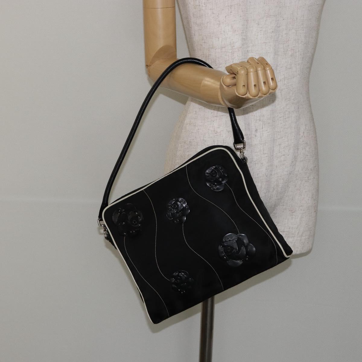 PRADA Shoulder Bag Nylon Black Silver Auth 144308