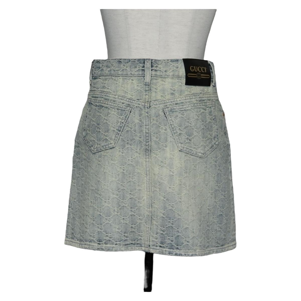 GUCCI GG Jacquard Skirt Denim Light Blue 678789 Auth 144315