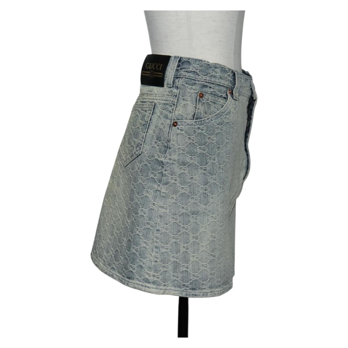 GUCCI GG Jacquard Skirt Denim Light Blue 678789 Auth 144315