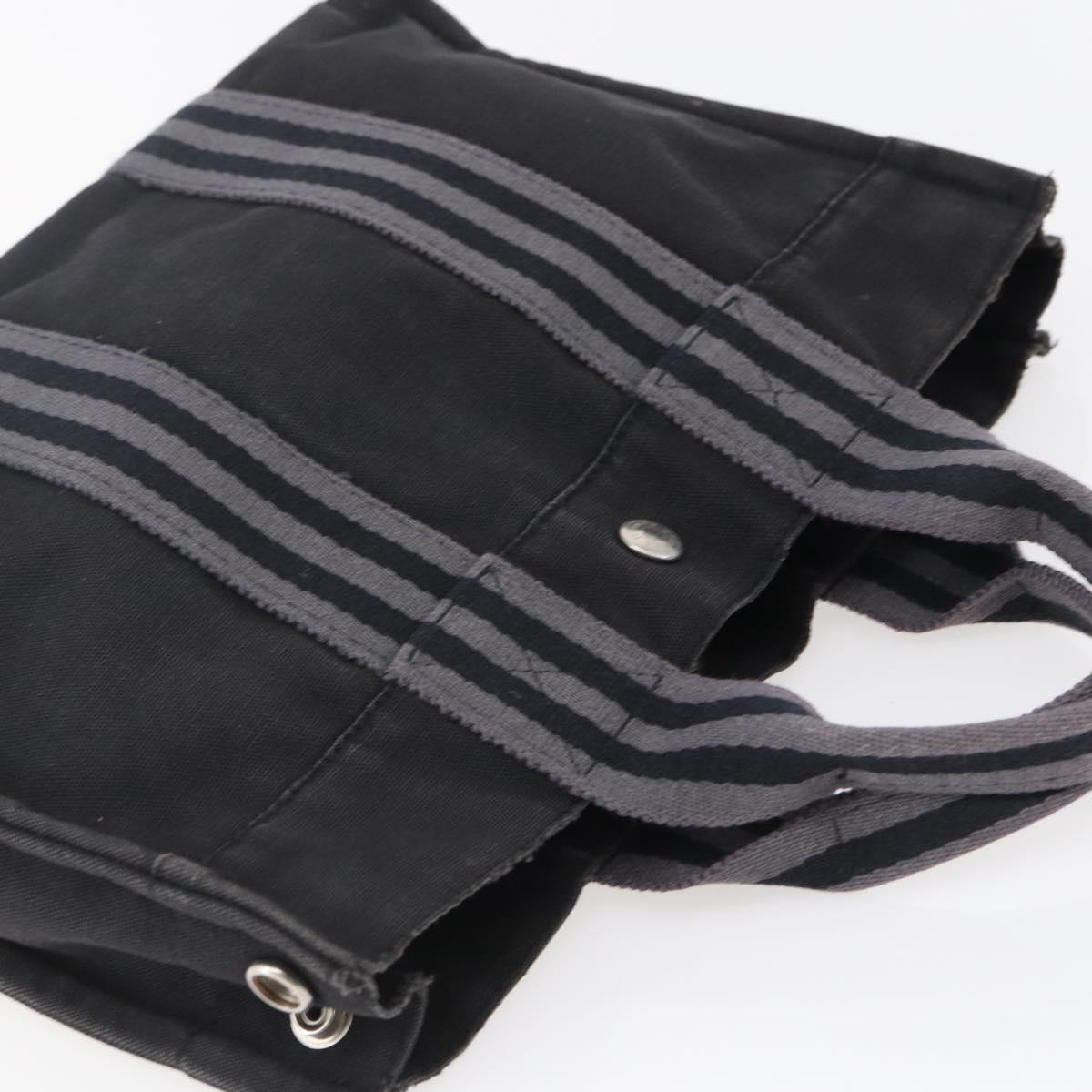 HERMES Fourre Tout PM Hand Bag Canvas Black Silver Auth 144331